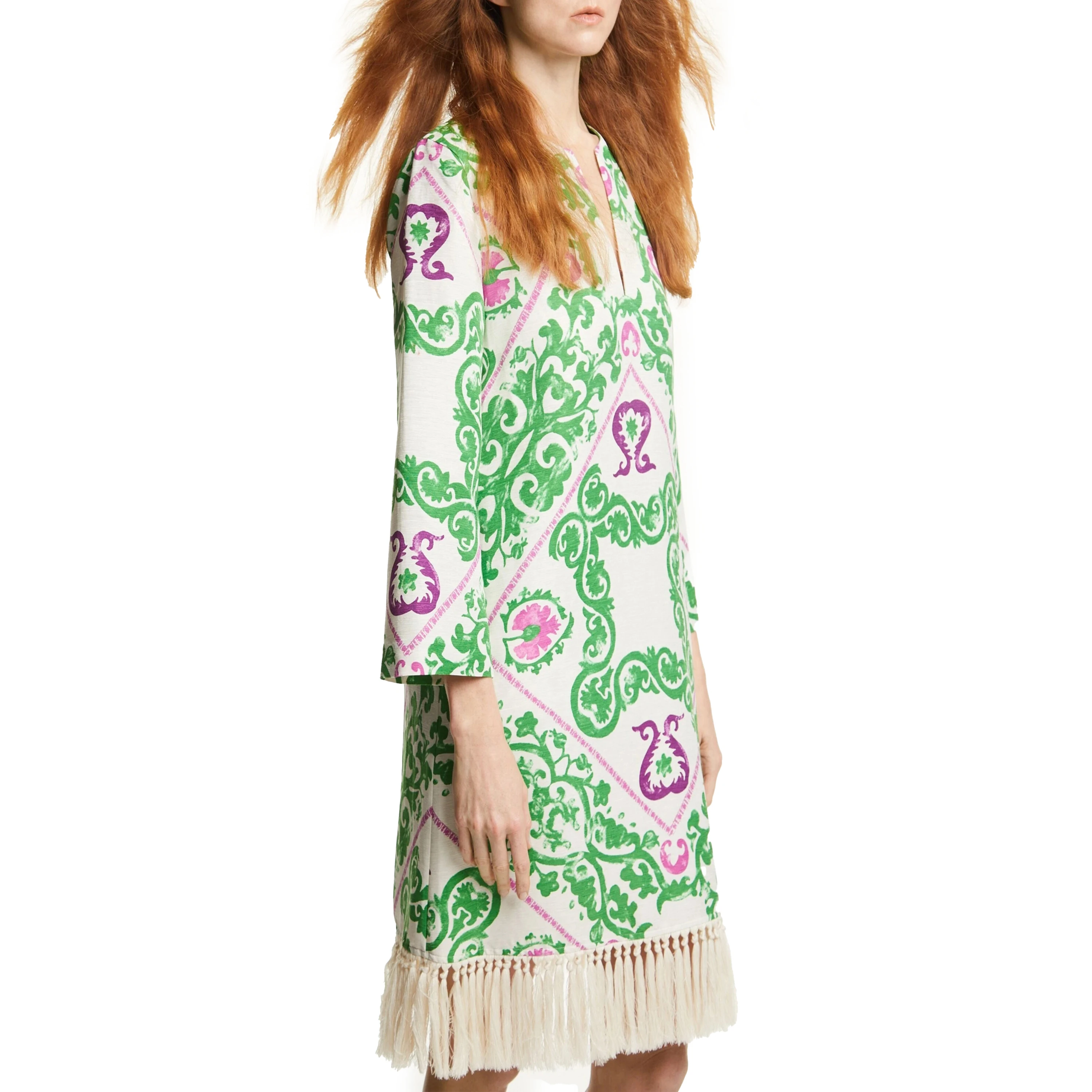 

CHCH Women's Dress Summer New V-neck Loose Tassel Design Women's 3/4 Sleeves