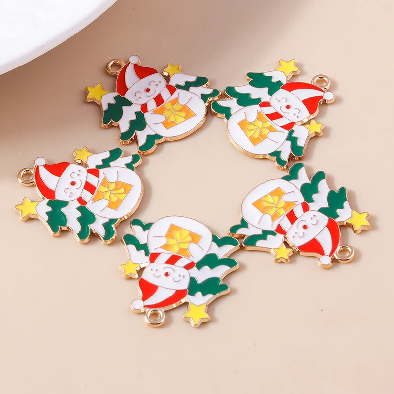 

20pcs 23x24mm Cute Enamel Christmas Snowman Tree Charms Pendants for Jewelry Making Necklaces Earrings Bracelets DIY Crafts Gift