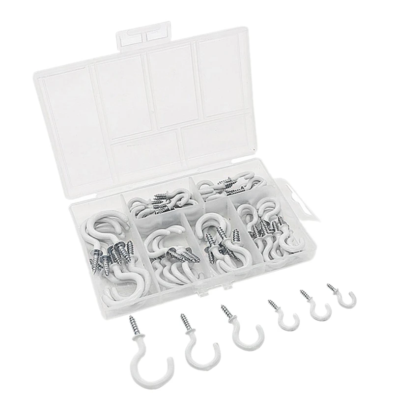 

70PCS Ceiling Hooks Heavy Duty Screw Cup Hook For Bathroom Kitchen Wall Ceiling Hanging Various Size Combination Package