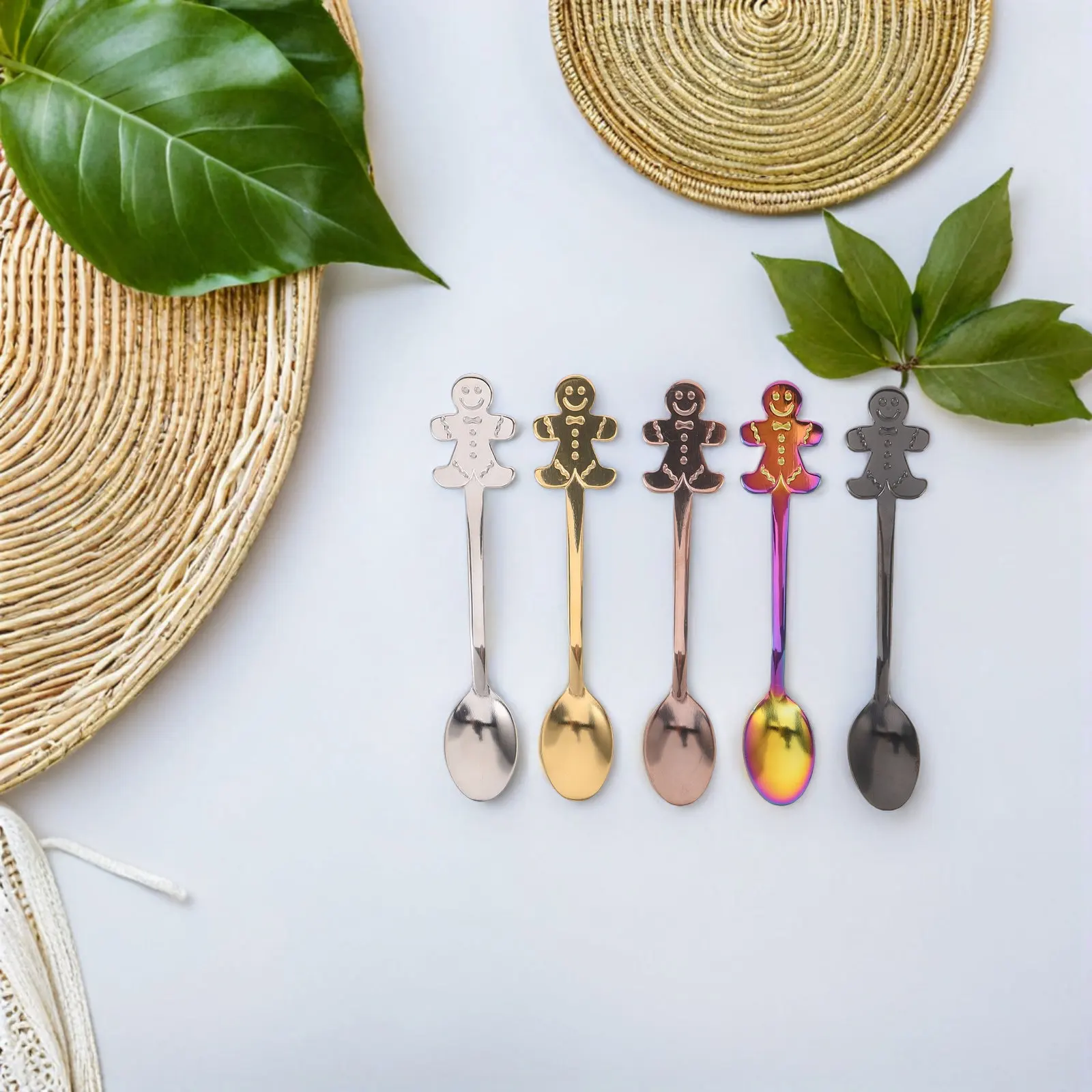 10Pcs Gingerbread Coffee Spoons Stainless Steel Tea Spoons for Hot Chocolate Cappuccino Jam Honey Sundae Dessert Stirring