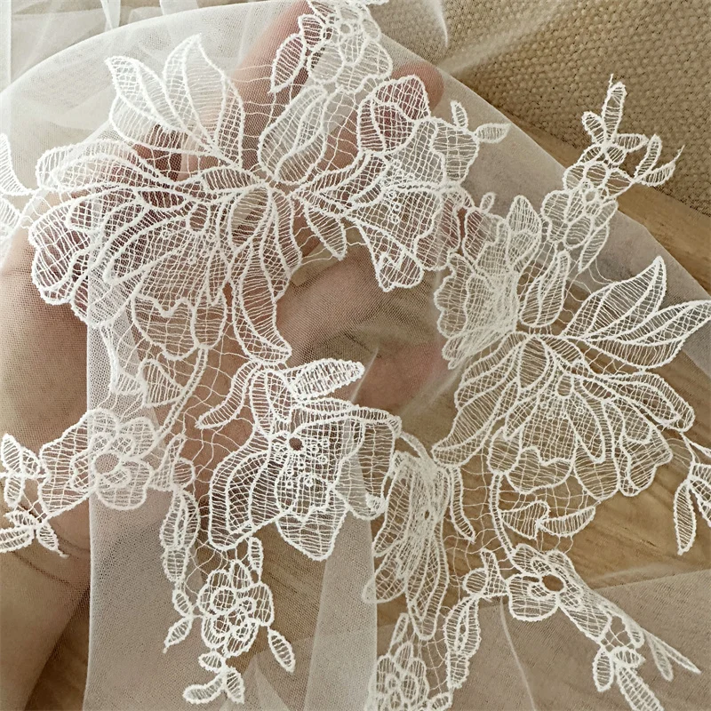 10PC/5Pair 22*17CM Off White Fish Thread Lace Flower Mirror Flower Patch,DIY Hand Work Bride Headdress Accessory Material RS4555