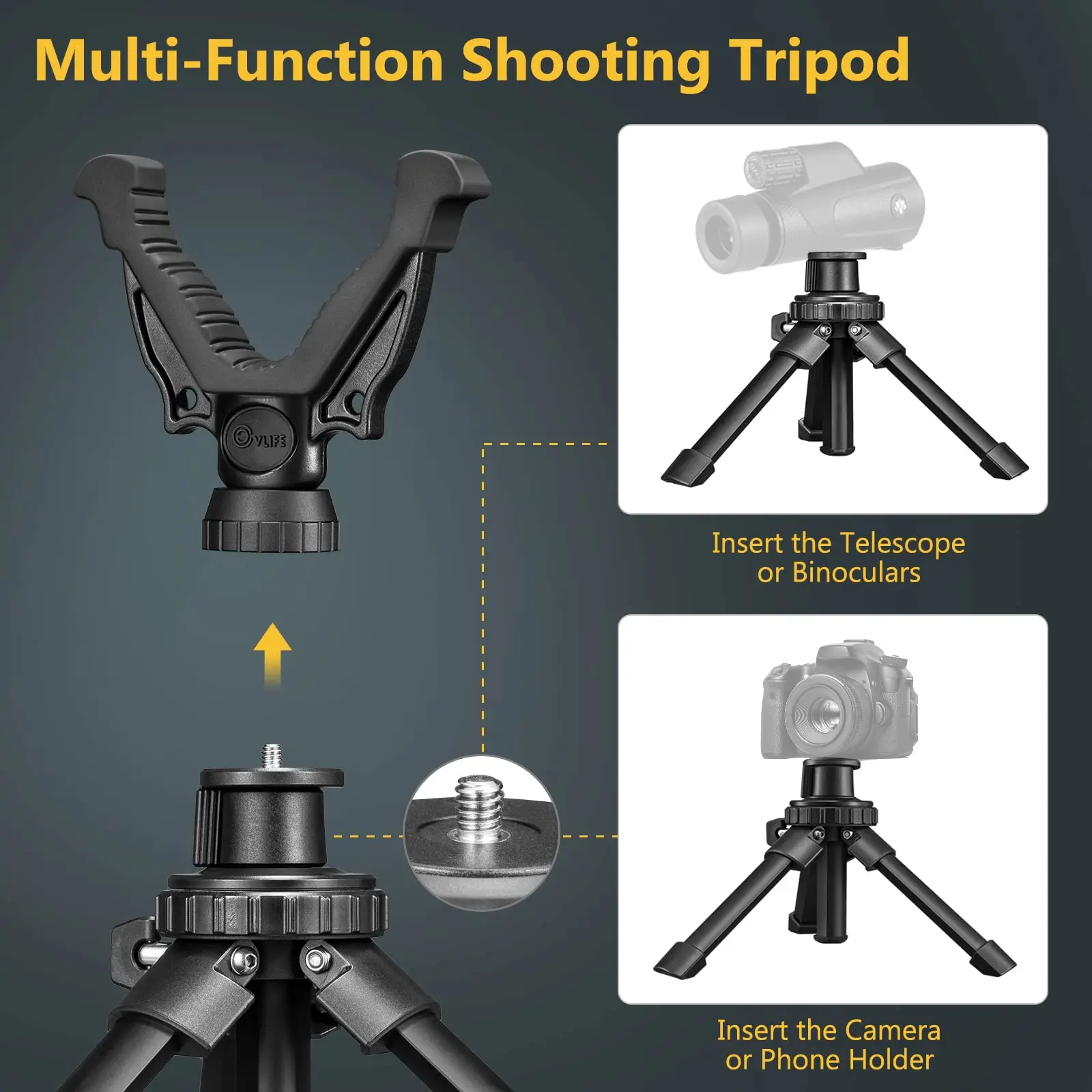 MidTen For Tripod m lok Professional Mini Camera Stick Hunting Telescope Shooting Rest Tripod 5KG Load Aluminum V Yoke Stick