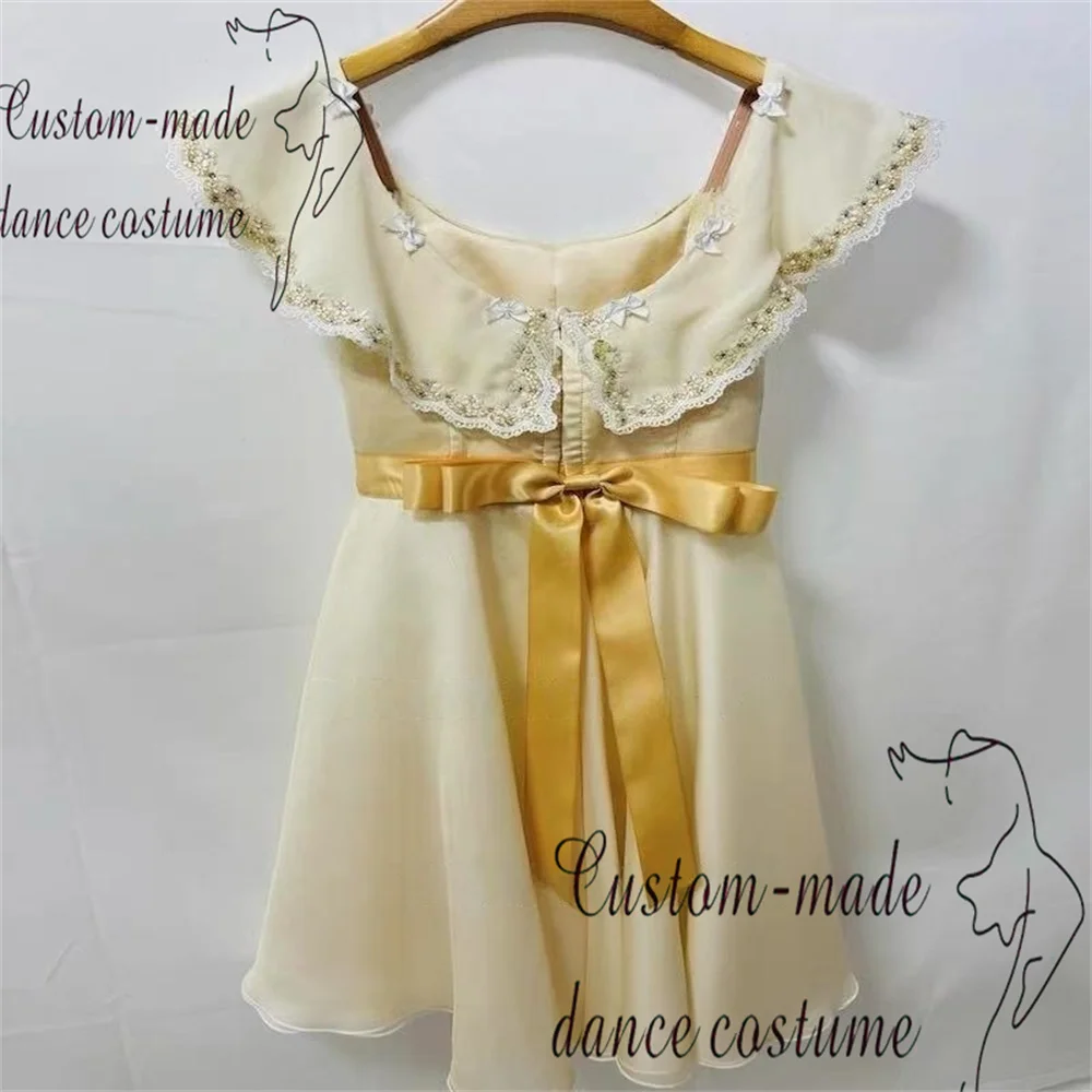 Graduation Ball Variations Ballet Skirt Private Custom Champagne Apricot Sparkling Diamond Bow Large Swing Long Yarn Skirt