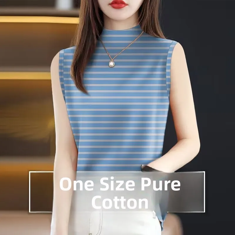 Quality Slimming Printed Half High Collar Women's Vest Summer New Style T-shirt Belly Covering Female Top Quality Label Removed