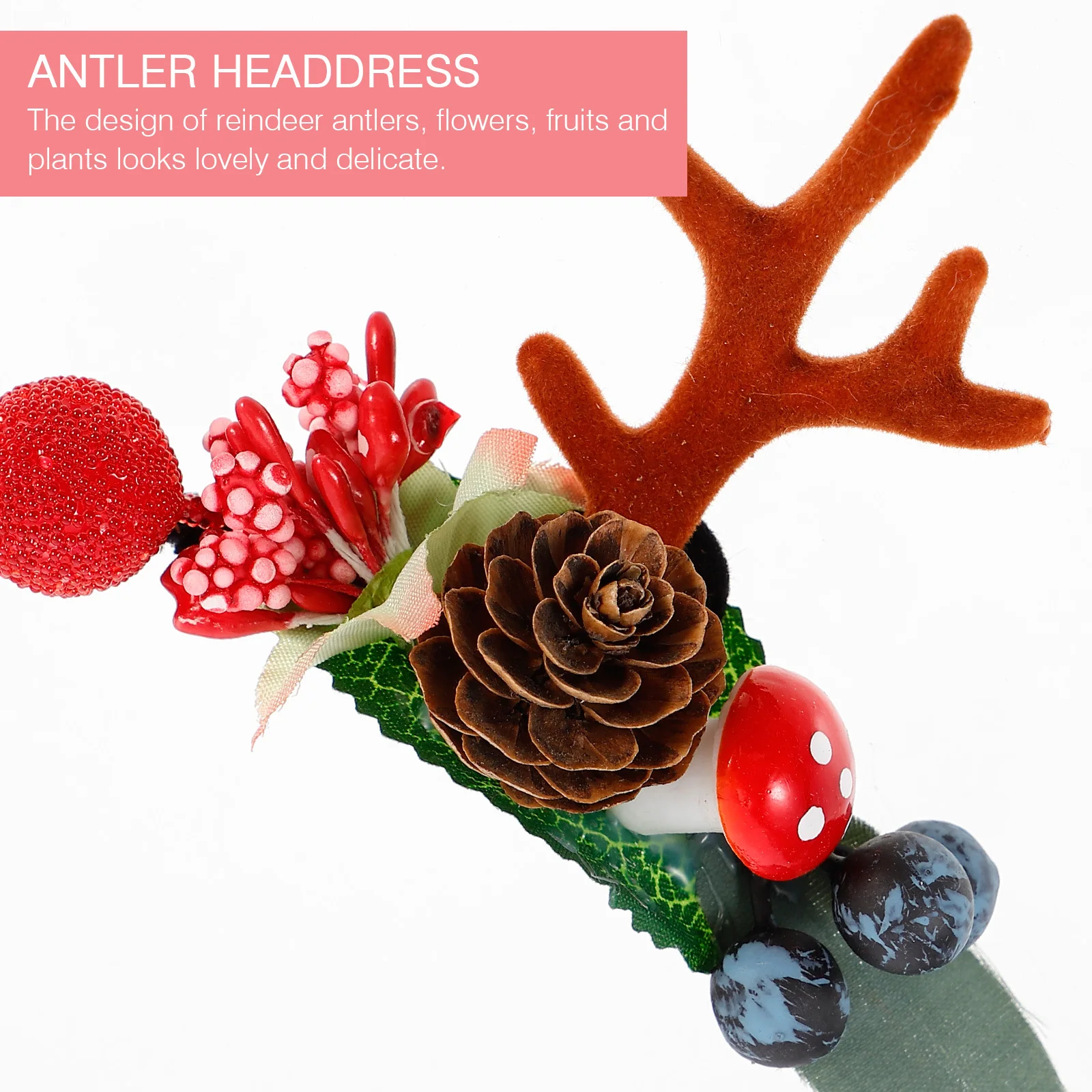 

Christmas Deer Antler Headband with Fake Pine Cones Berries Holiday Hair Accessory Perfect for Kids Friends Christmas Deer Hair