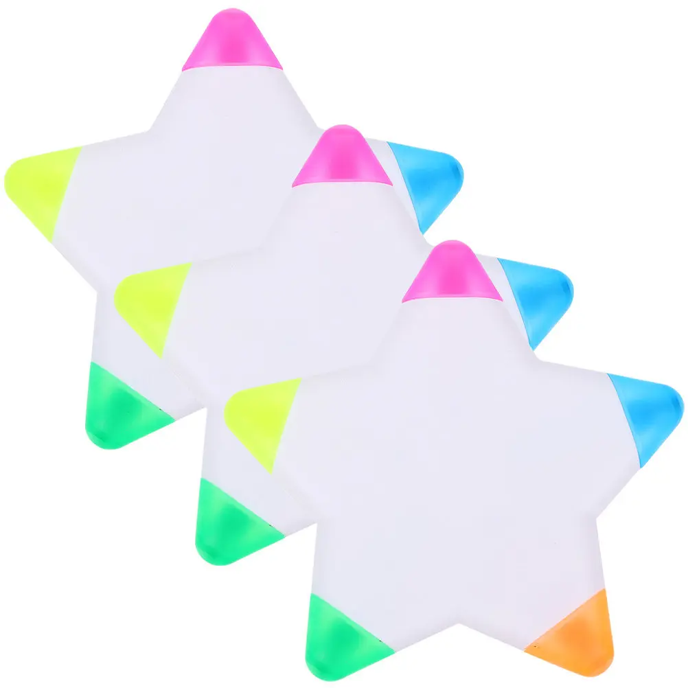

3Pcs Aesthetic Multicolor Star Highlighters Comfortable Handle Fluorescent Markers for Adult Coloring Books Students Learning