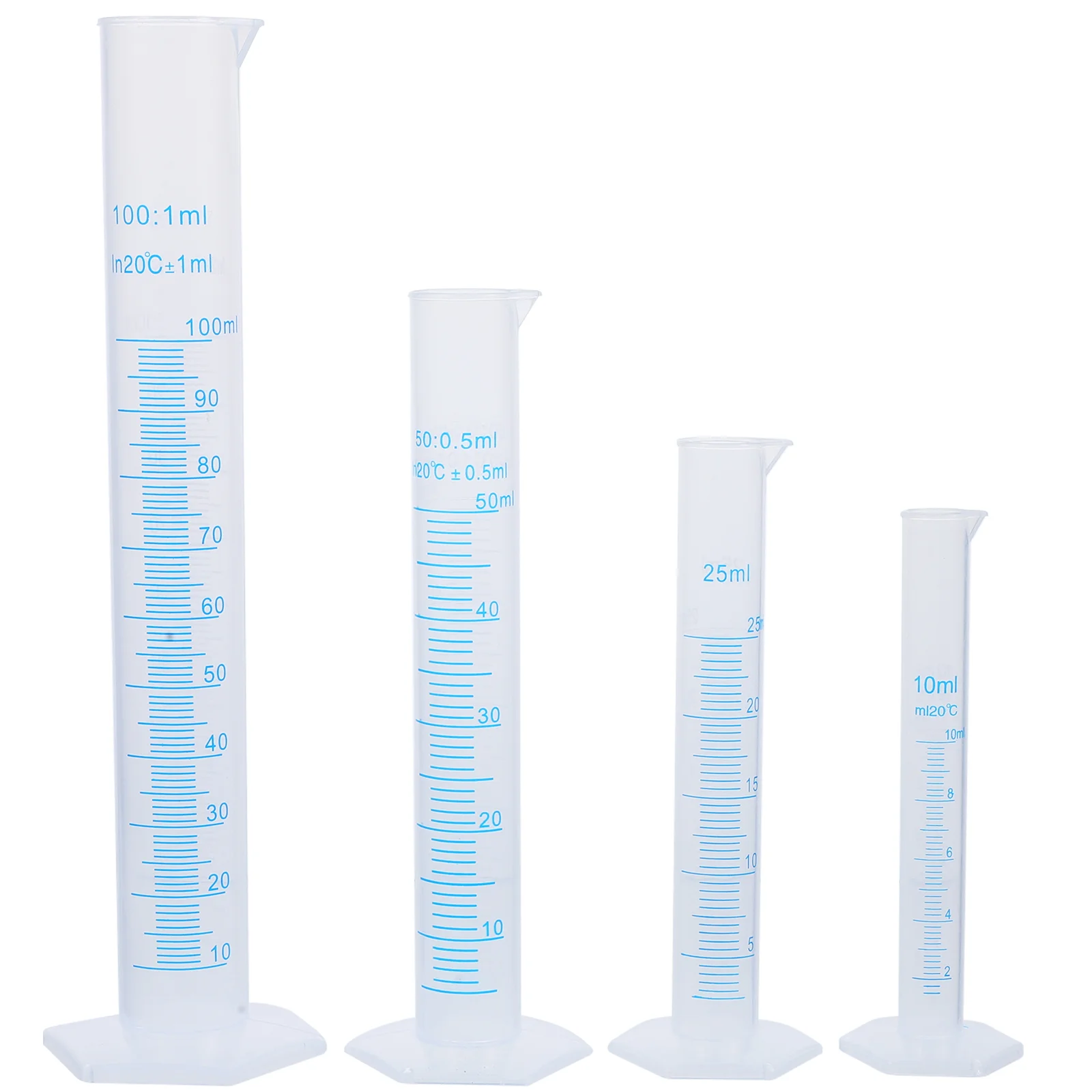 

4pcs Transparent Measuring Plastic Graduated Cylinder 10ml / 25ml / 50ml / 100ml