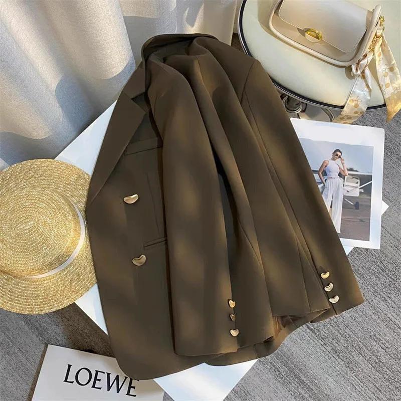 High-End Metal Buttons Office Lady Blazers Elegant French Style Retro Long Sleeve Blazer Simple and Stylish Casual Suit Jacket