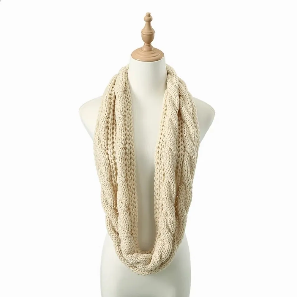 Knitted Material Knitted Ring Scarf Solid Color Windproof Design Circle Loop Scarf Versatile Wear Thick Warm Fabric