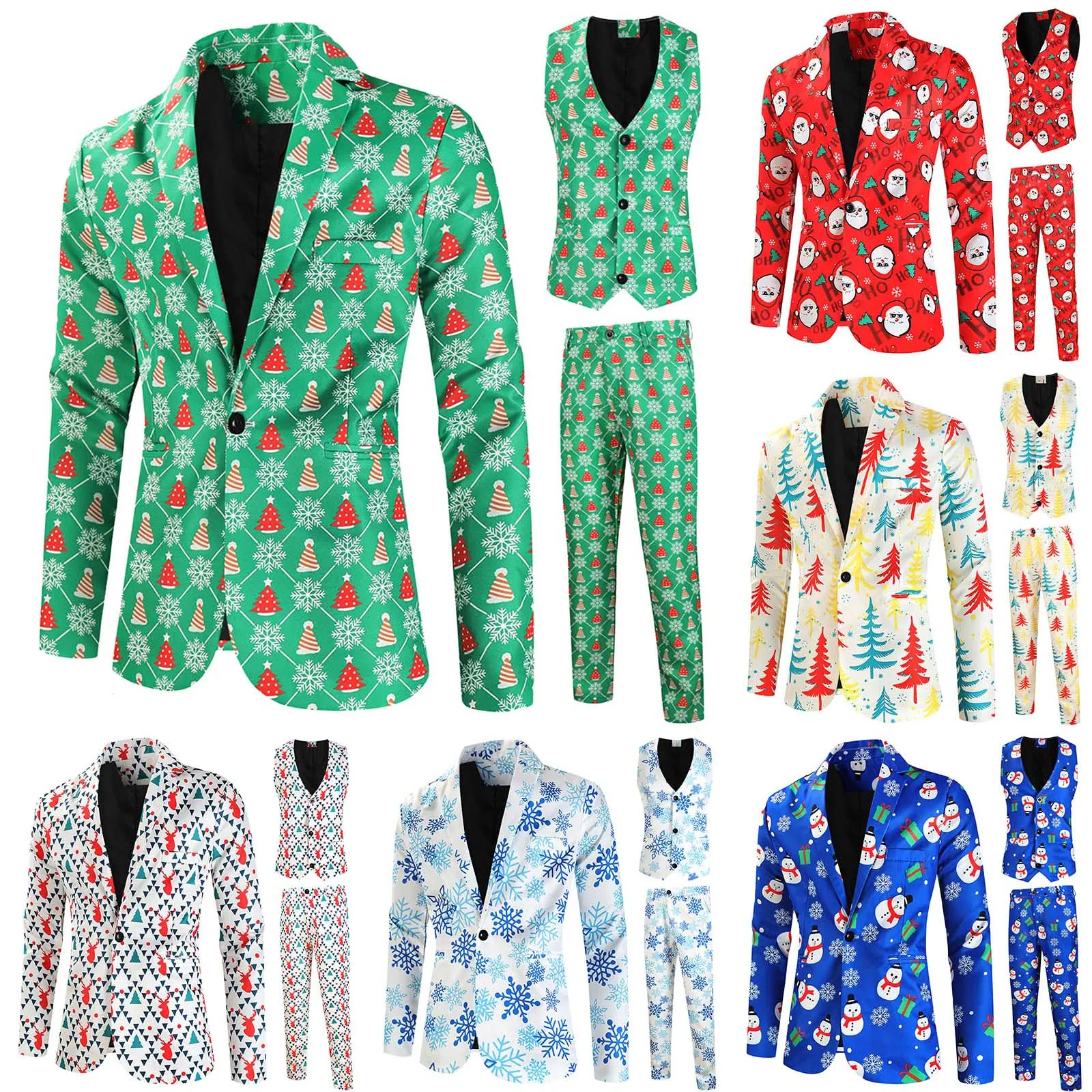 Blazer Fashion Slim Buttons Suit Party Costume 2024 Party Hot Sale Blazers Casual Men\'S Coat Jacket Christmas Print Fit Suit