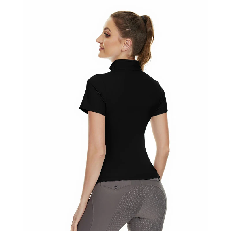 Camiseta ecuestre de manga corta para montar a caballo, camisas negras para montar a caballo, Tops ecuestres para mujer