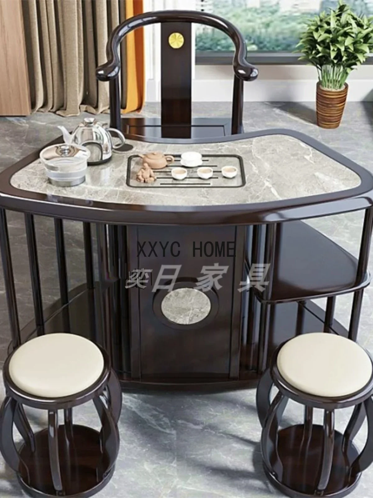 Balcony Table-Chair Set New Chinese Style Tea Table Solid Wood Simplicity