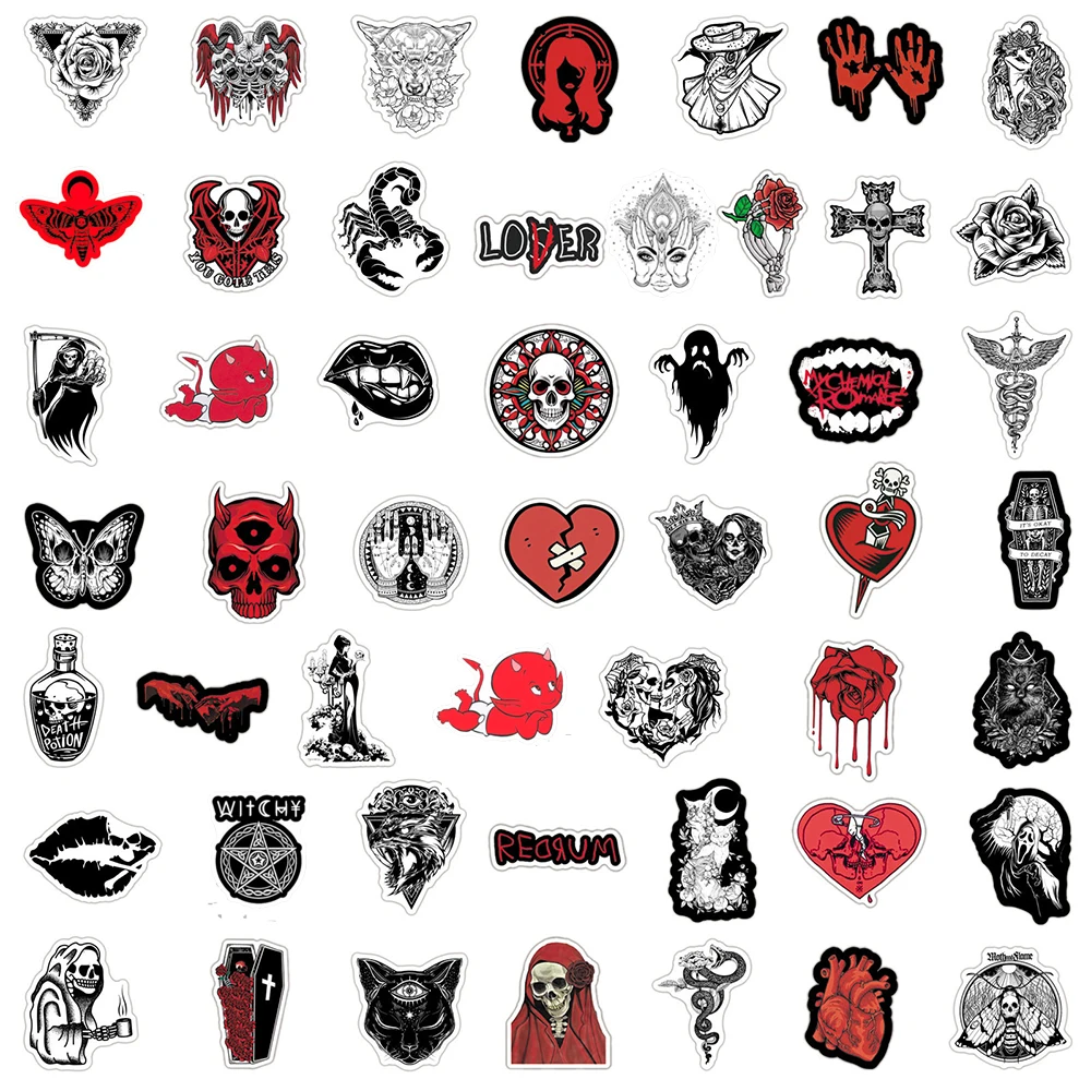 10/30/50/100pcs Horror Black Red Gothic Graffiti Stickers Cool Personalized Graffiti Sticker Skateboard Helmet Phone Car Decals - Image 5