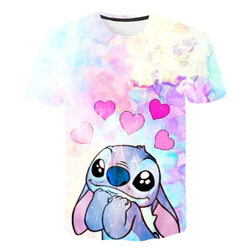 2024 Summer Stitch Anime High Quality 3D Print T Shirts Tops Boy Girls Loose Funny T-shirts Kids Children Tshirt Plus Size