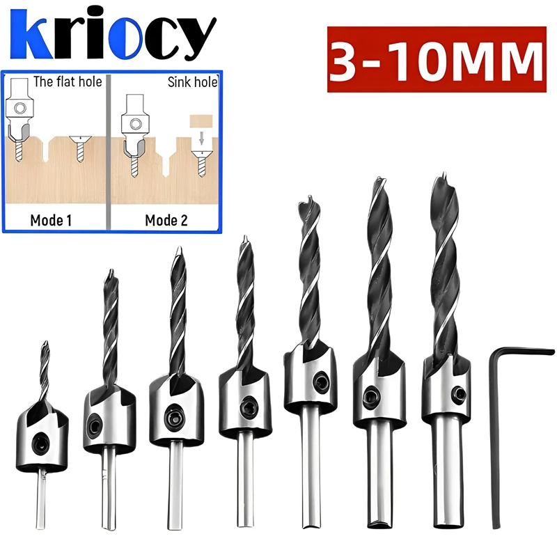 

3-10mm HSS Countersink Drill Bit Set Reamer Woodworking Chamfer Boring Drill L-wrench Counterbore Hole Cutter Screw Hole Drill