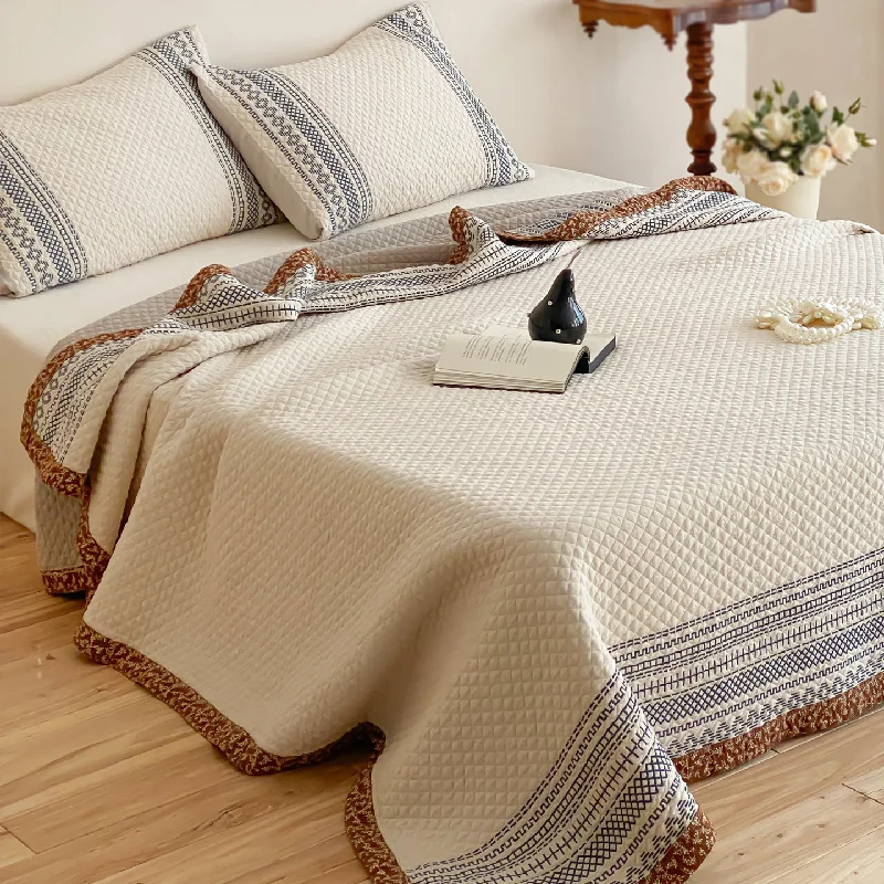 Luxury Quilted Jacquard Bedspread 3-Piece Set, Soft Cotton Thick Sheet, Machine Washable Coverlet, Smooth & Cozy Bedding