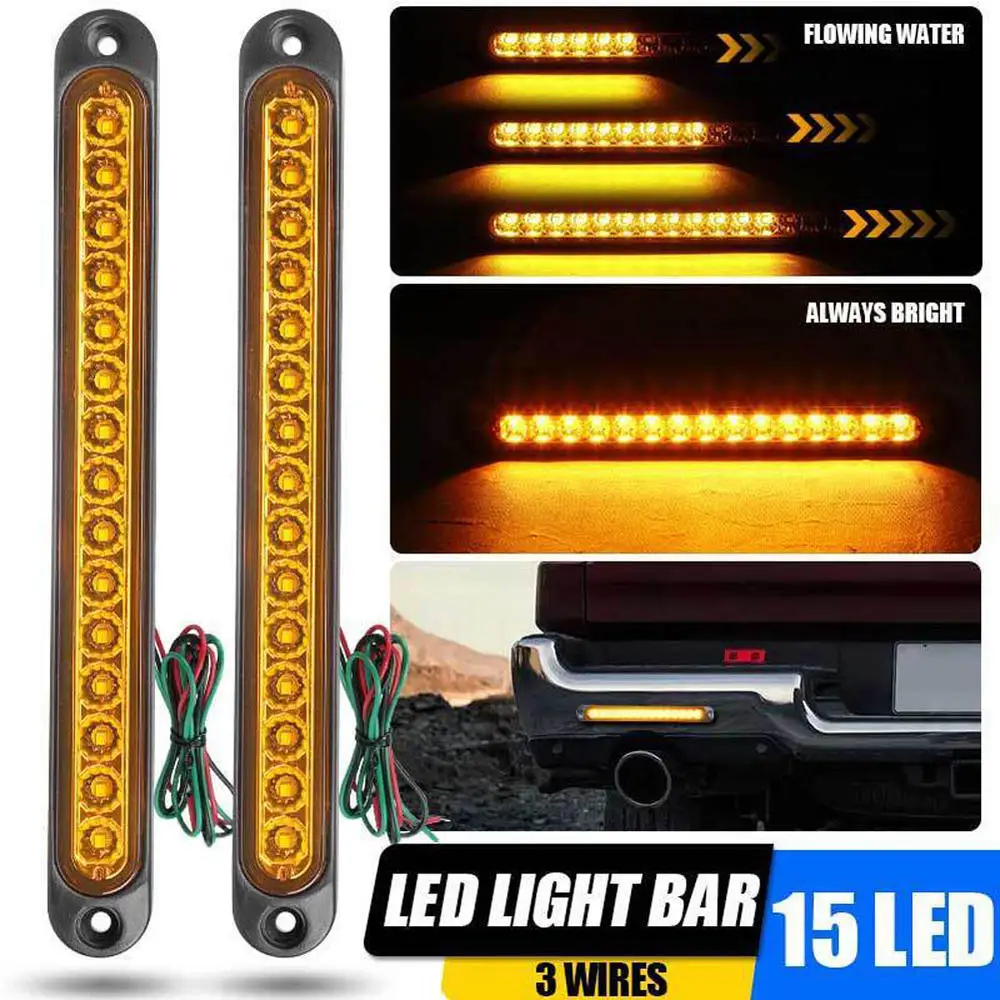 

2Pcs 15LED Truck DRL Light Bar Brake Rear Turn Signal Stop Tail Strip External Stop Tail Lamps 12V 24V Red Yellow White 25cm