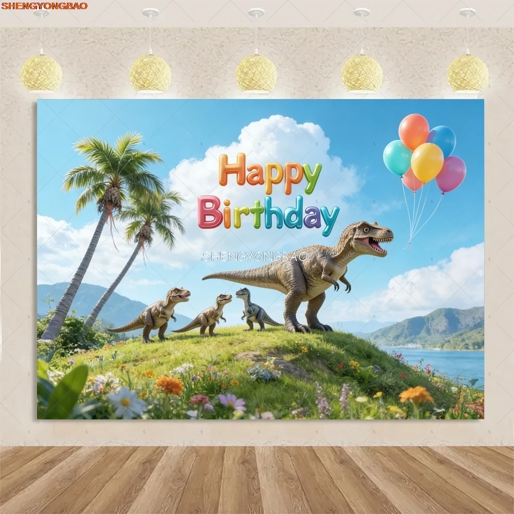 

Tropical Jungle Dinosaur Birthday Background Jurassic Park Woodland Tyrannosaurus Rex Baby Shower Photography Backdrops TE-02