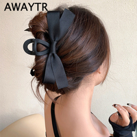 AWAYTR Simple Bow Hair Claws Clip Big Shark Claw Hair Clips Black Bowknot Hairpin Barrettes For Ponytail Women Hair Accessories