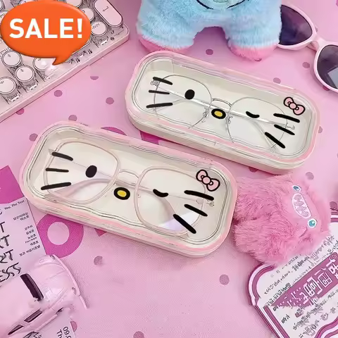 New Hello Kitty Glasses Storage Box Anime Kawaii Lovely Cartoon Girly Heart Sunglasses Protective Case Gifts for Girls