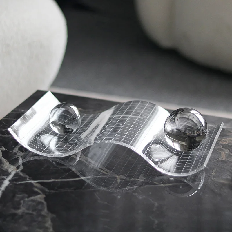 Minimalist Geometric Crystal Ball Decorative Ornament, Square Glass Transparent Tray, Desktop Storage Container, Home Decoration