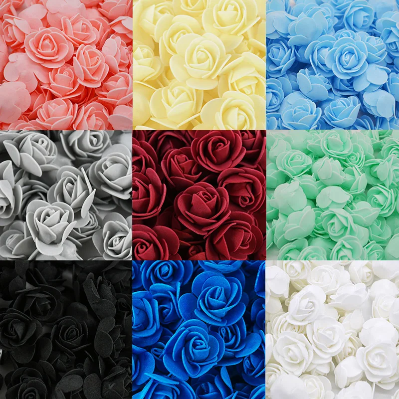 50/100/200Pcs 3cm Artificial Flowers Head Valentine's Day Gifts Foam Bear Rose For Wedding Birthday Party Home Decoration Crafts