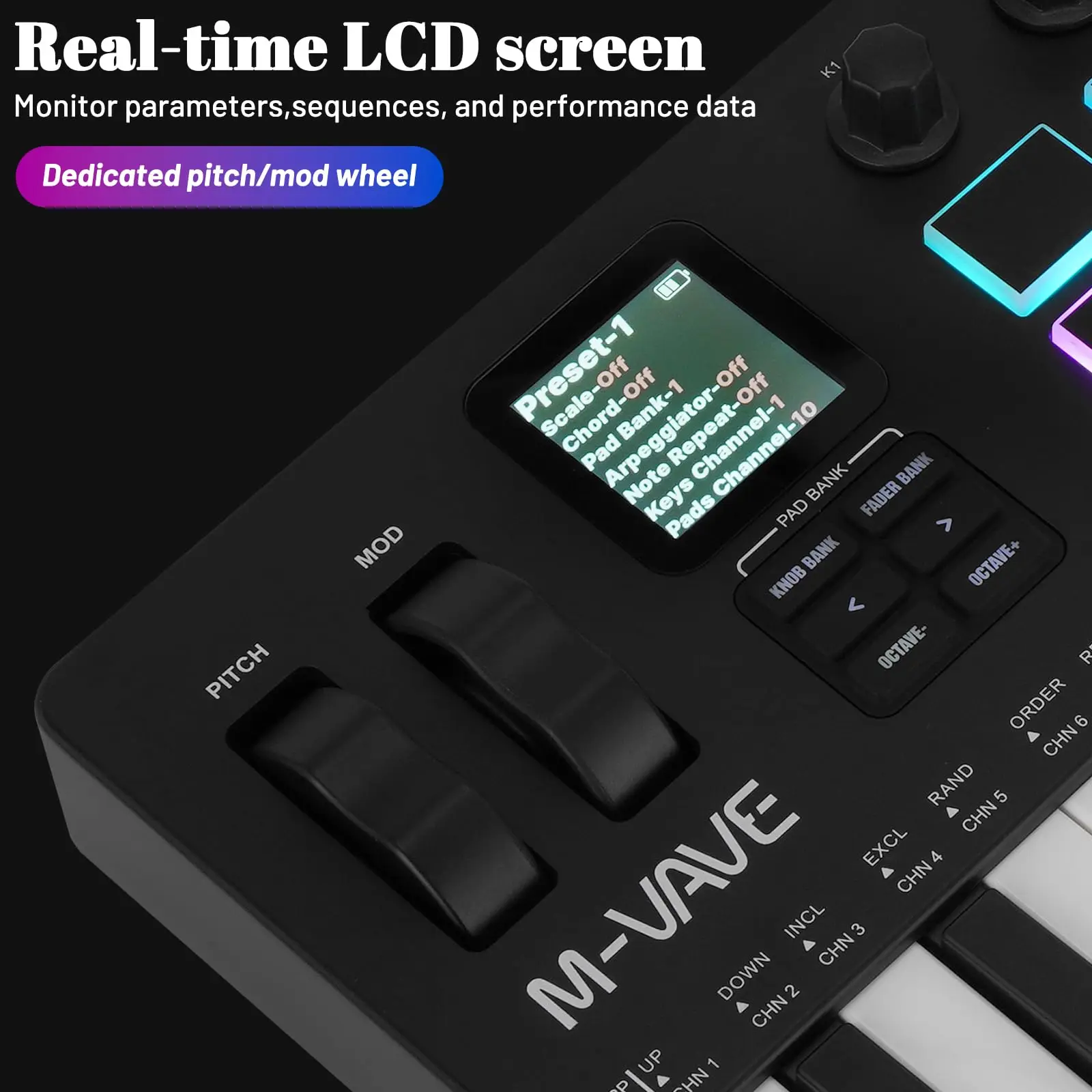 M-VAVE SMK-37 PRO MIDI Keyboard w/16 RGB Pads,8 Knobs & Wireless Bluetooth|Velocity-Sensitive Keys,Synth Engine/Music Production