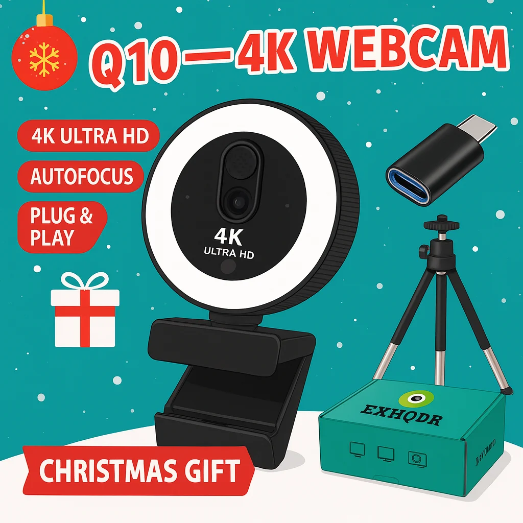 

EXHQDR 4K/1080P USB веб-камера с автофокусом кольцевая подсветка конфиденциальная крышка штатив Type-C для ПК зум потоковая встреча