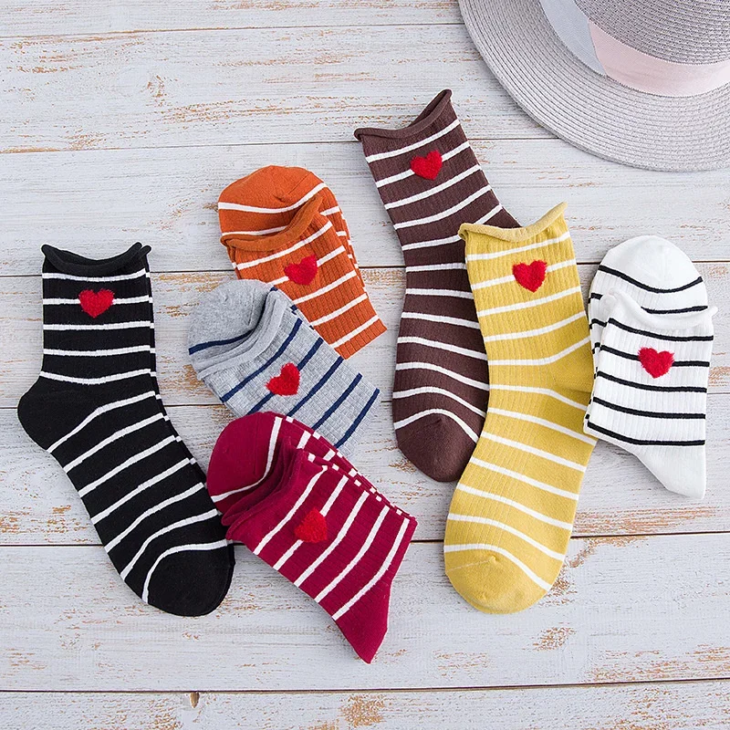 Embroidery Summer Thin Women's Socks Curled Stripes Children's Funny Socks Love Cotton Socks Fashion Clothing for Women Lingerie