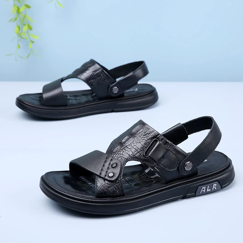 Echt leder Herren Sandalen Luxus Krokodil Muster Männer Hausschuhe Outdoor Comfor Strands chuhe Mode weiche Sohle Männer Sandal ias neu