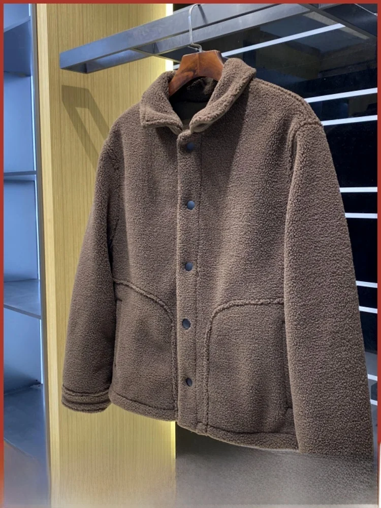 

Men's Autumn Winter Fce Lined Windproof Warm Coat Loose Fit Turn-down Collar Color Versatile Outerwear Jaet