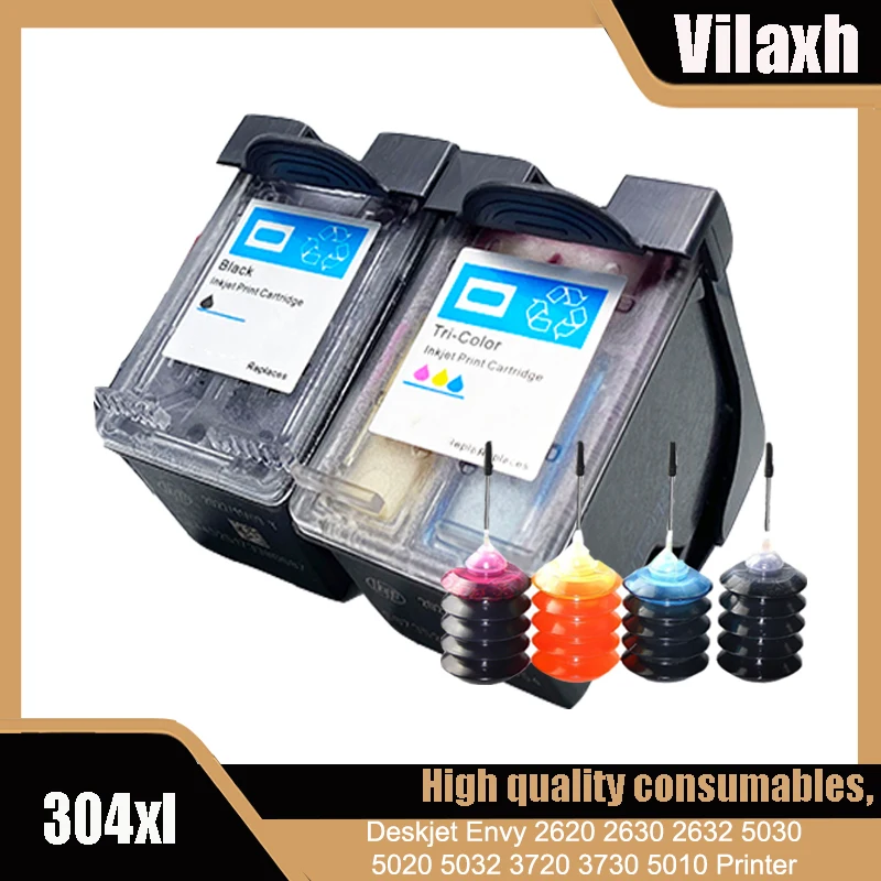 

Vilaxh 304XL 304 XL Refillable Ink Cartridge Compatible for HP304 for HP Deskjet 2620 3700 3720 3752 5000 5010 5030 Envy 2620