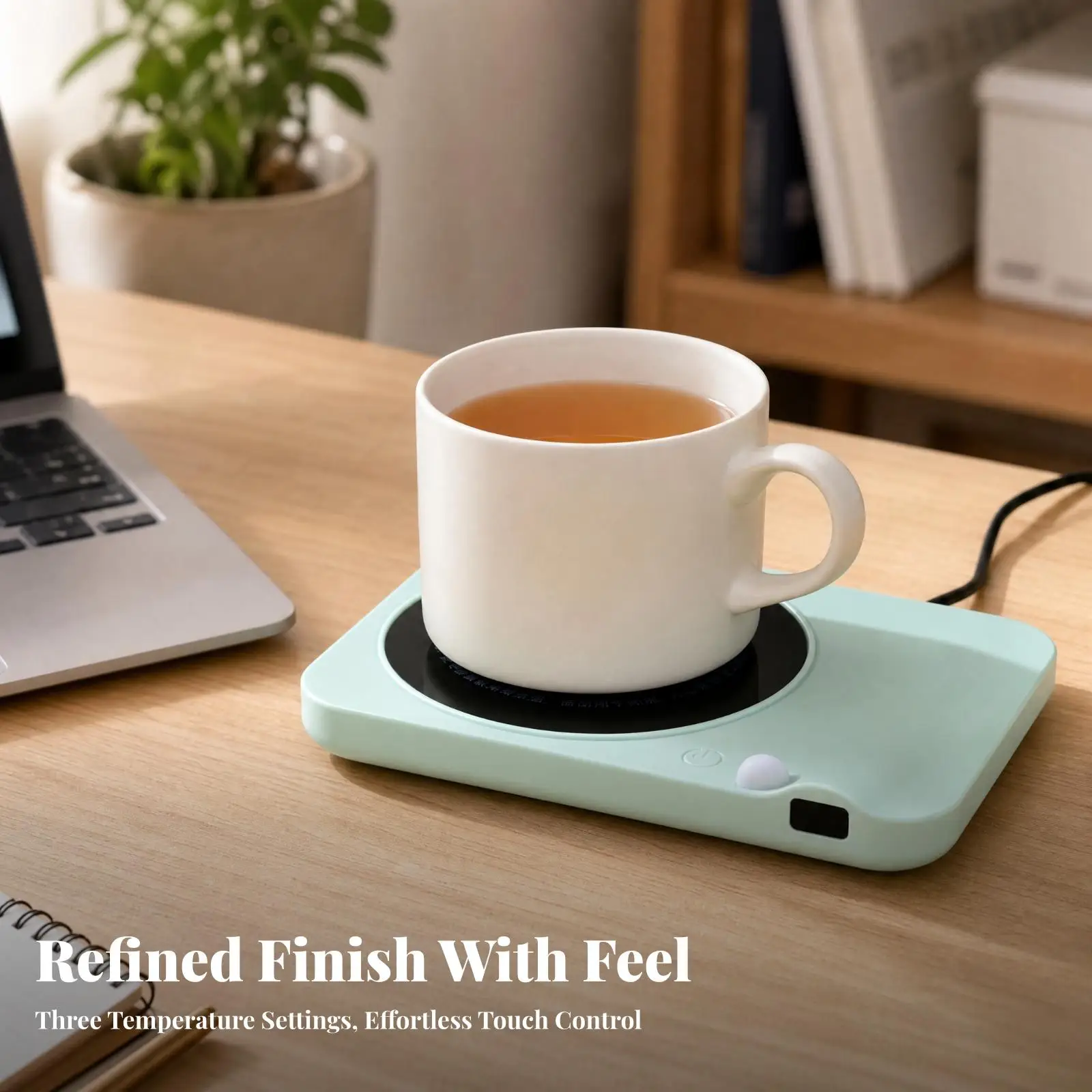 Electric Beverage Warmer for Coffee Tea Milk with Touch Controls and Automatic Shutoff for Home Office Bedside Use