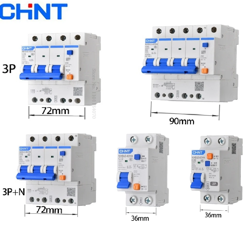 16A 32A 63A 30mA 2P 3P 4P NXBLE-63YH RCCB 230V Electronic Residual Current Circuit Breaker Differential Breaker Safety Switch