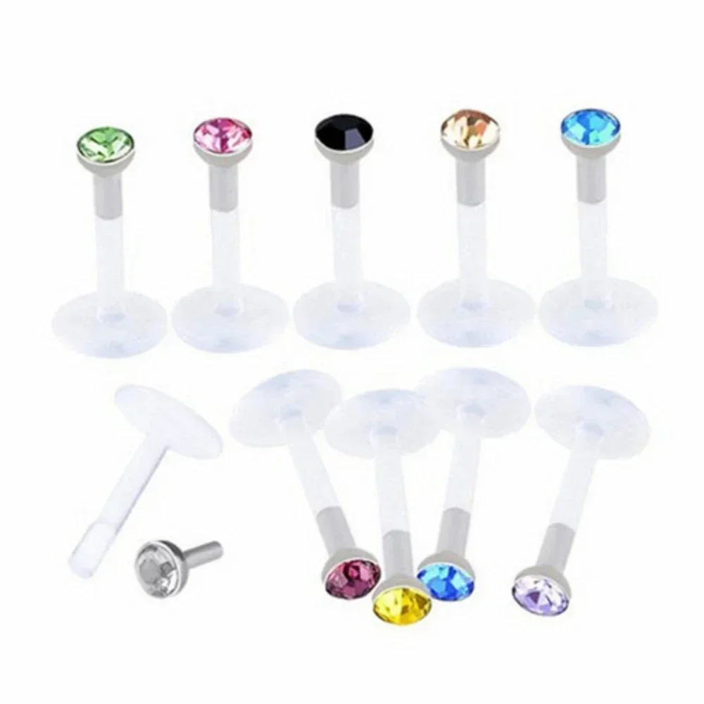 

2PCS Multi Color 2mm Crystal 6-12mm Bar Acrylic Bolt Lip Labret Monroe Lip Stud Ear Tragus Piercing