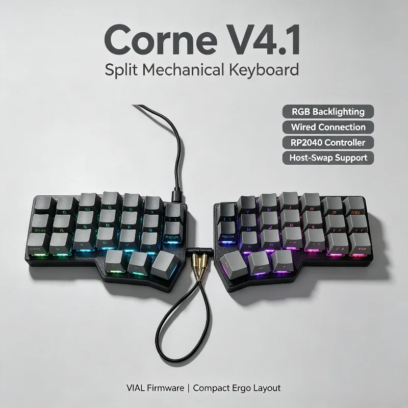 Corne V4.1 Wired Split Mechanical Keyboard Kit Support Rgb Hot Pluggable Mx Crkbd Ergonomics Qmk/vial Layout Programmable