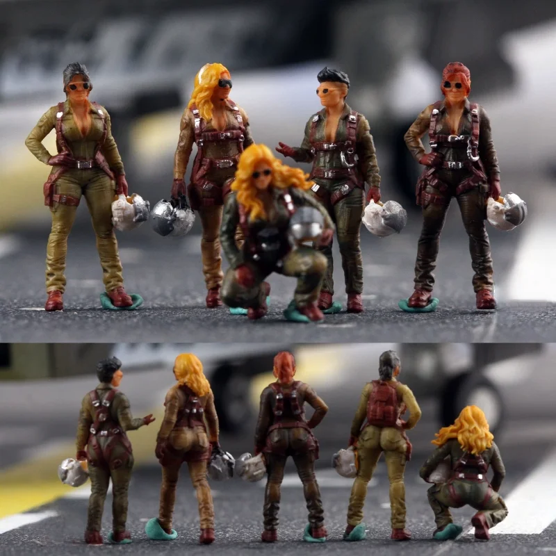 Image of Bemaltes Resin-Modell im Maßstab 1:72, 5-teiliges Set, moderne US-weibliche Piloten-Soldatenfiguren, DIY-Szenenzubehör, Ausstellungsstück für Sammler und Fans.