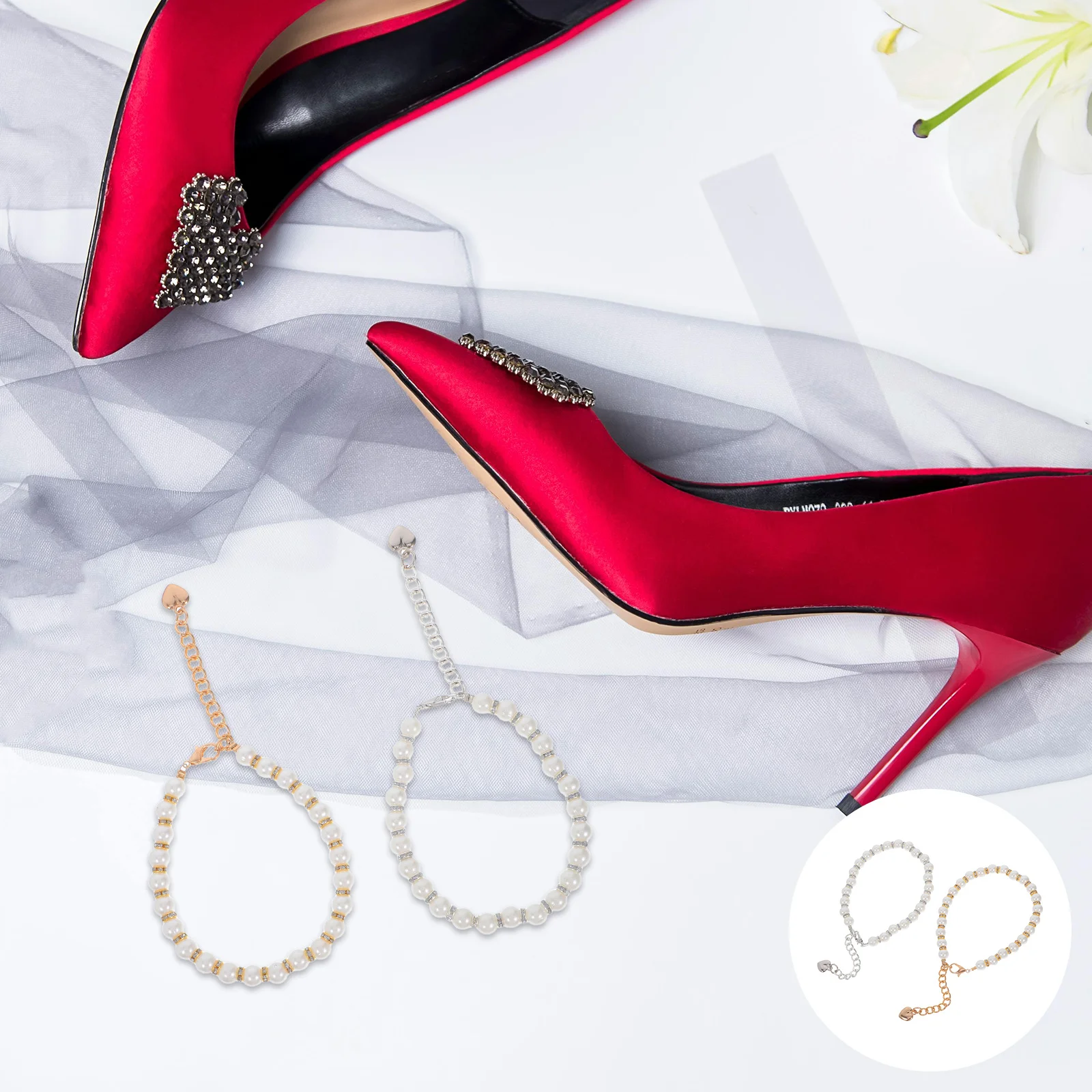 

Pearl Chain High Heel Straps Detachable Faux Pearl Shoe Ankle Bands Anti-Slip For Pumps Sandals Women Girls Shoe