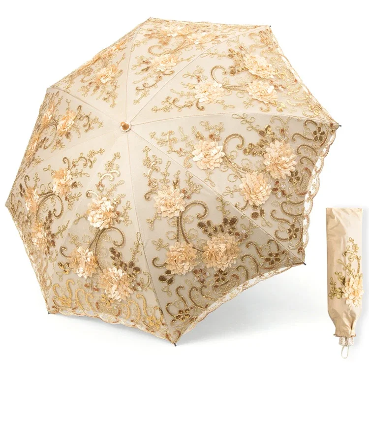 Sun Umbrella Women's Sunshade Sunscreen UV Lace Embroidery Muse Umbrella Compact Portable Umbrella Dual Use