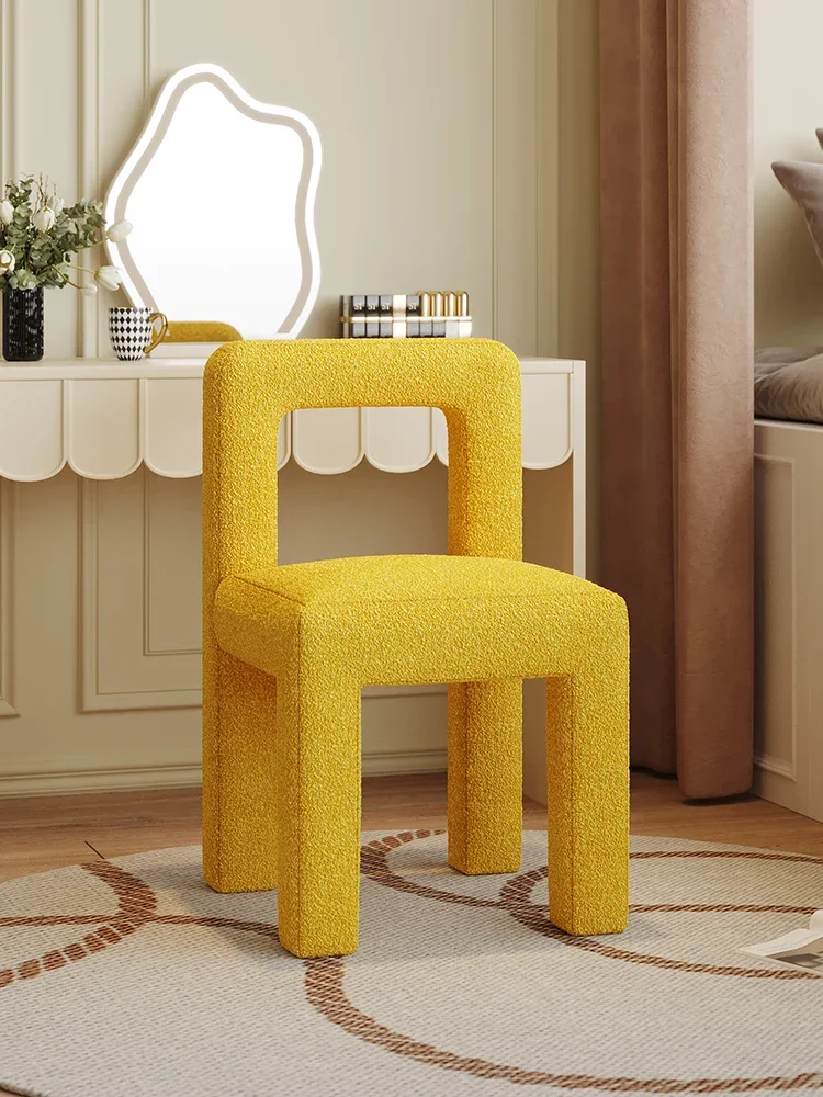 Nordic Solid Wood Backrest Coffee Chairs Living Room Furniture Cashmere Dining Chair Simple Light Luxury Flannel Makeup Chairs