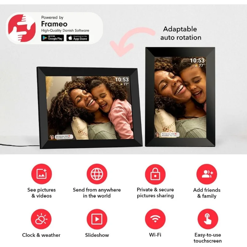 10.1 Inch WiFi Digital Picture Frame with 1280 * 800P IPS Touch Screen HD Disply,Video Clips and Slide Show,Auto-Rotate