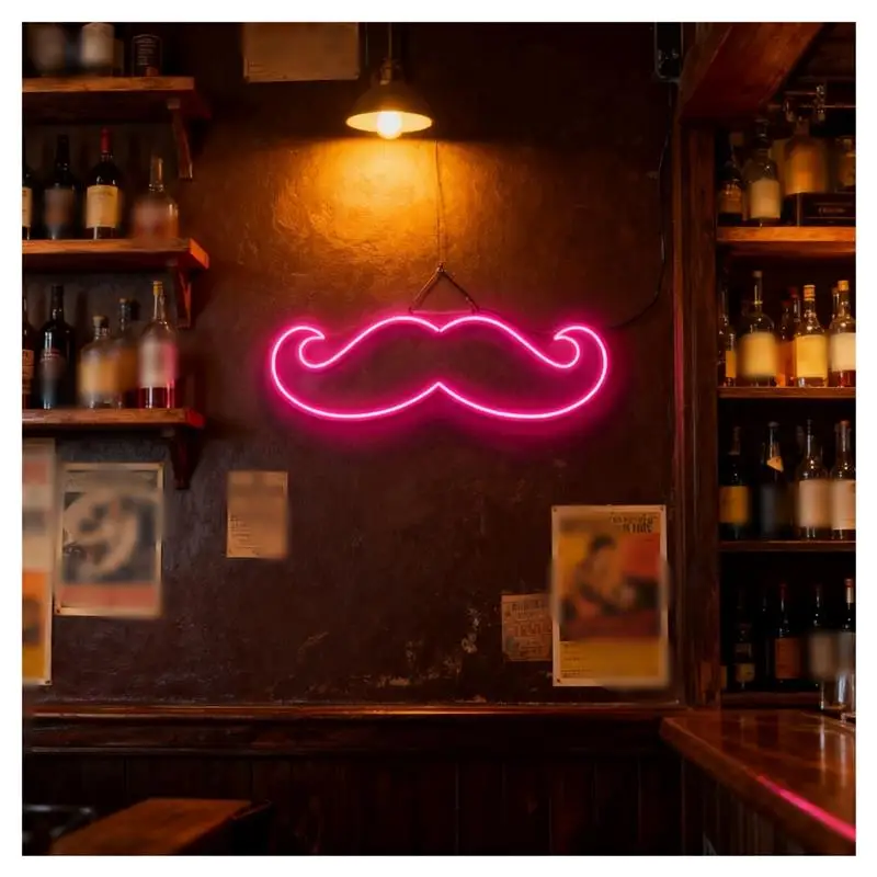 Mustache Neon Sign For Barber Shop Business Window Display Decor Mexican Party Game Room Store Decorative Lamps 38cm