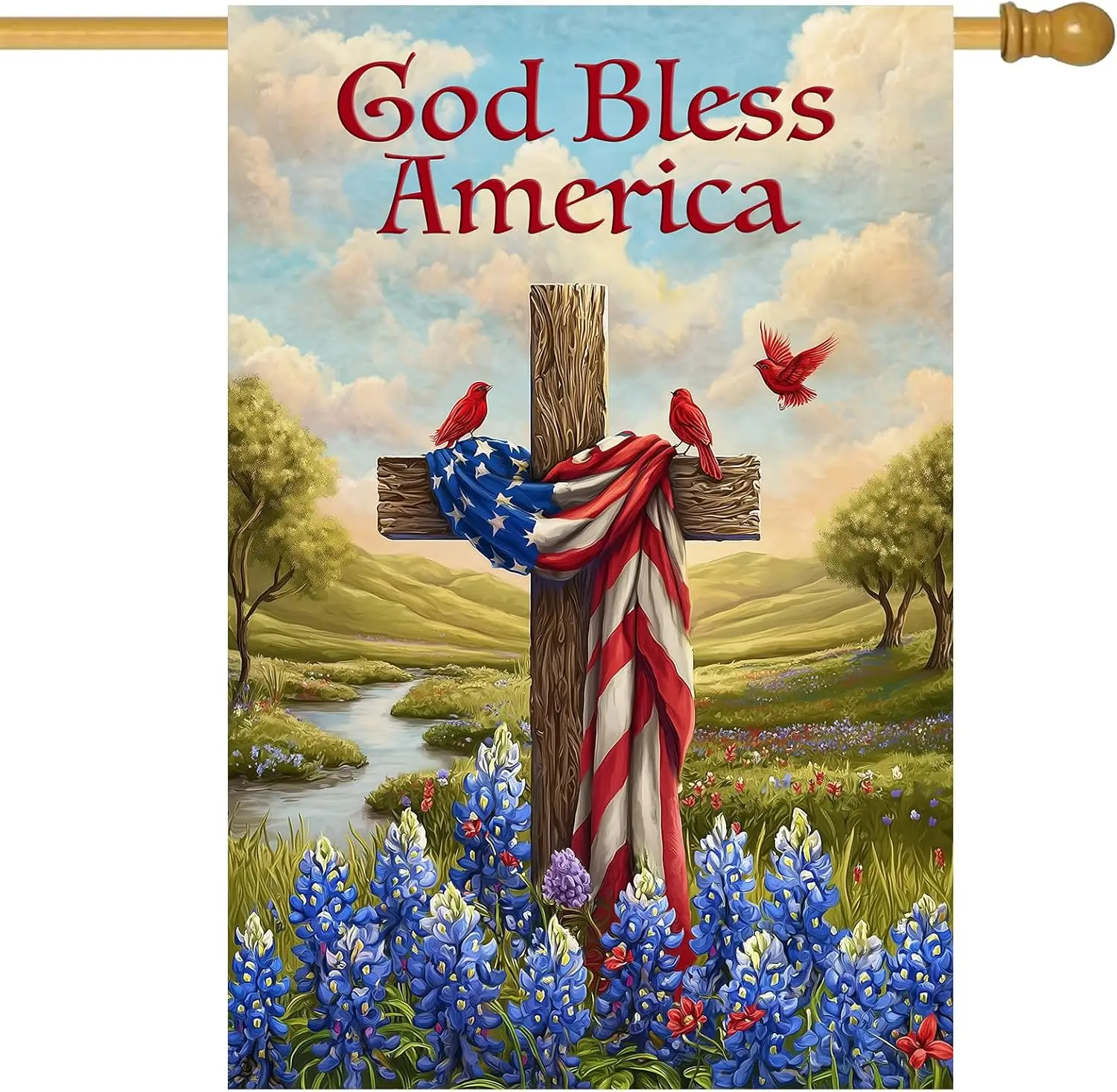 Patriotic Christian House Flag Cross God Bless America House Flags 28 x 40 Inch Double Sided Summer Fall Garden Flags Banner GGO