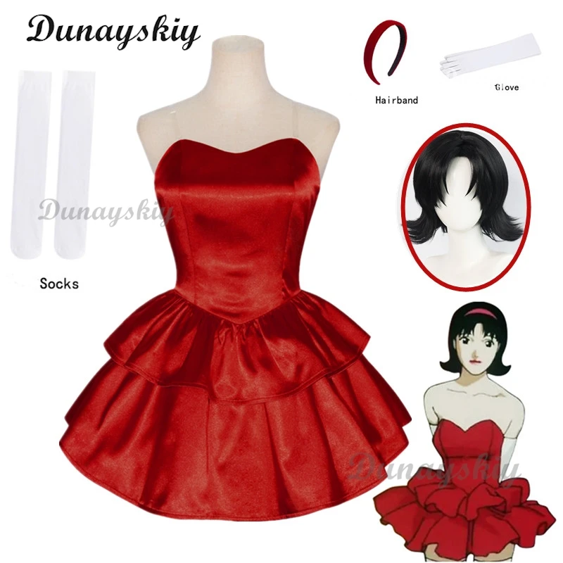 Anime perfecto azul Kirigoe Mima Cosplay vestido Formal rojo peluca diadema Kawaii Halloween Navidad fiesta disfraz de mujer
