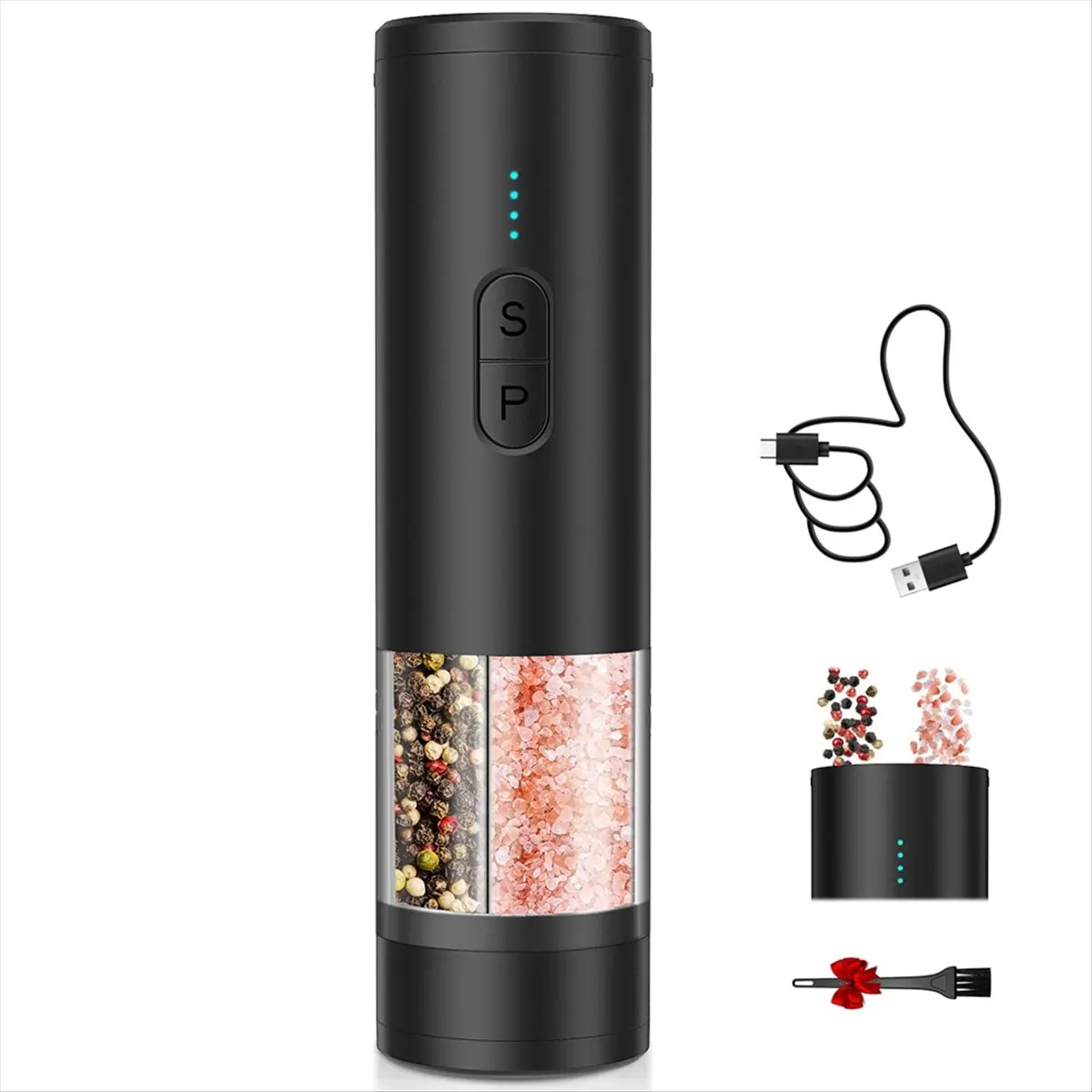 [A99U] 2in1 Electric Salt and Pepper Grinder Set, USB Rechargeable, Automatic Salt and Pepper Mill Shakers with LED Light