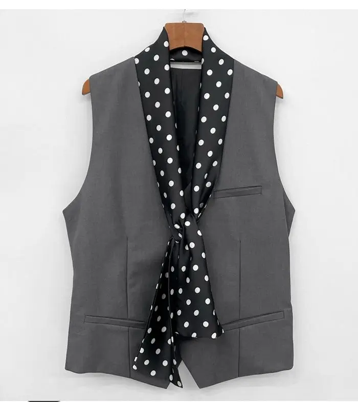 Men's British Retro Black and White Polka Dot Business Casual Small Scarf Versatile Long Scarf Decorative Neck Scarf Wide Tie