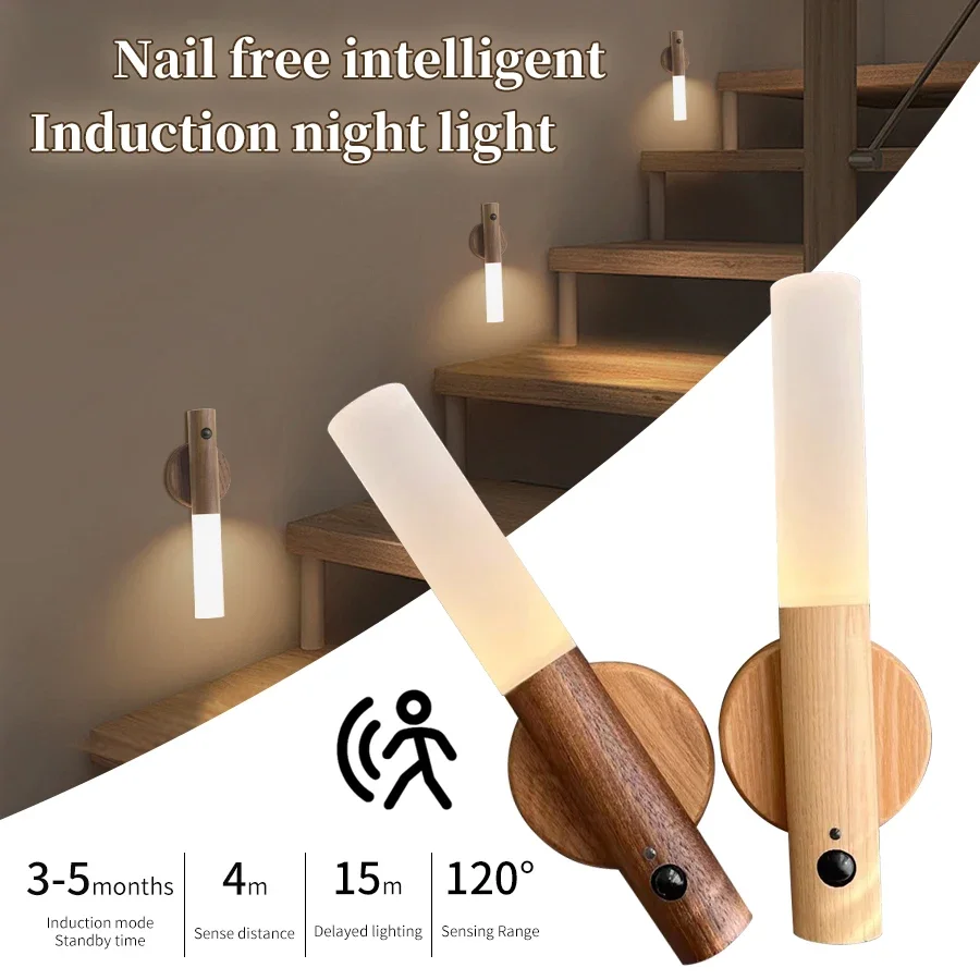 

Handheld Wall Light Rechargeable Human Body Induction LED Night Light Magnetic Cabinet Light Stairway Hallway Bedside Lighting