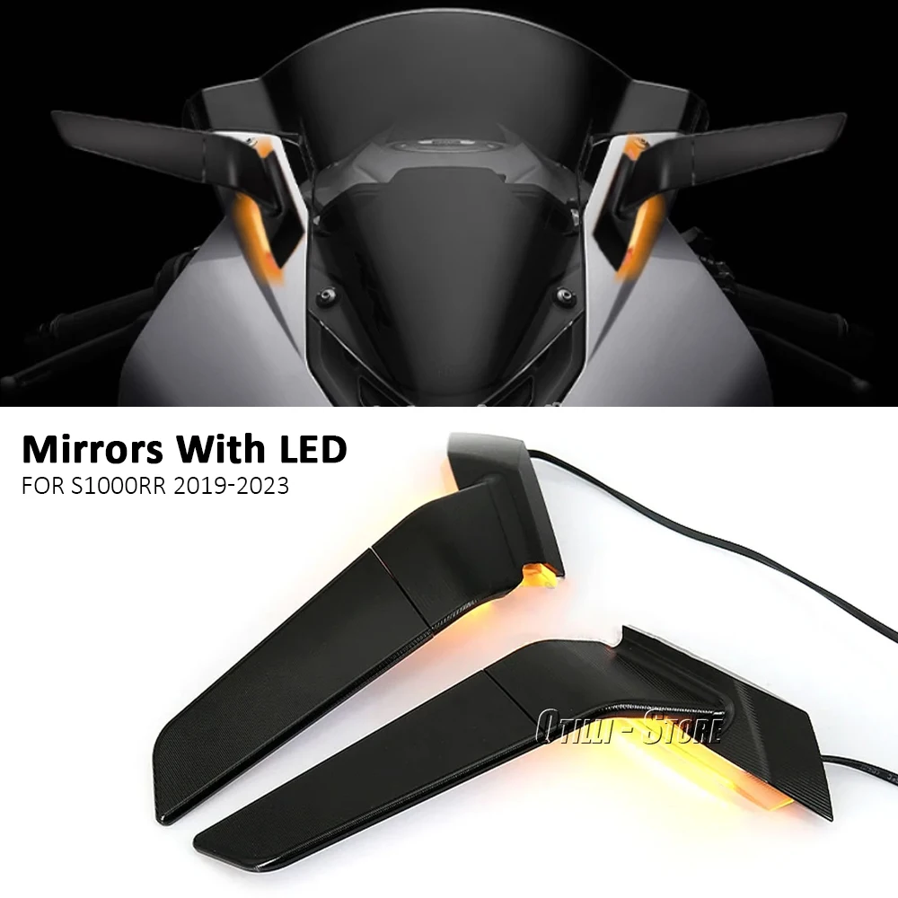 

NEW Motorcycle Rearview Mirrors With LED Turn Signals Light Rear View Side Mirror For BMW S1000RR S1000 RR S 1000 RR 2019-2023