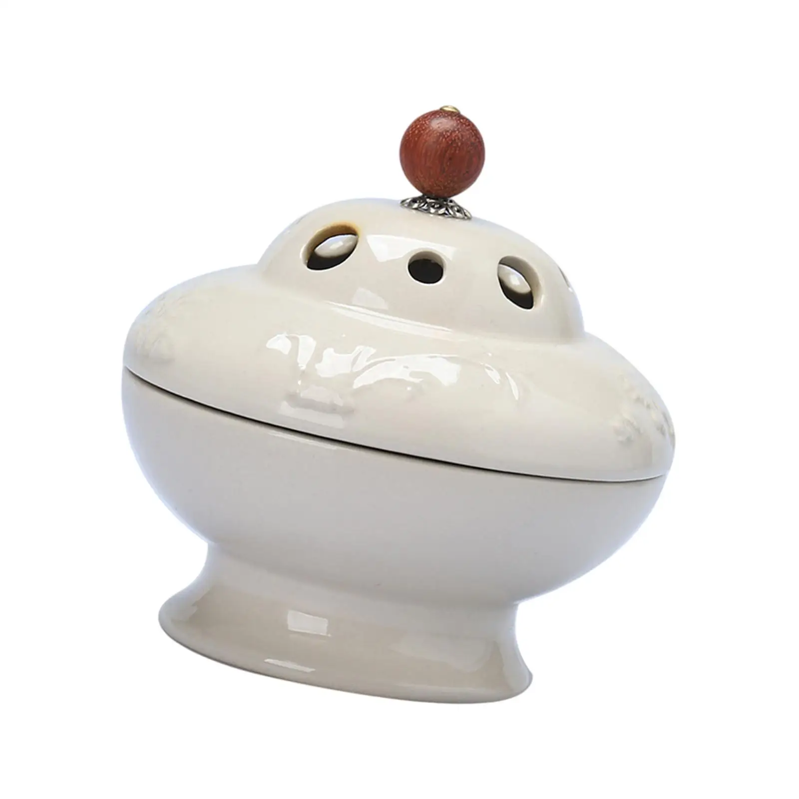Elegant Ceramic Cone Incense Burner with Lid Lotus Design Aroma Holder for Home Office Zen Decor