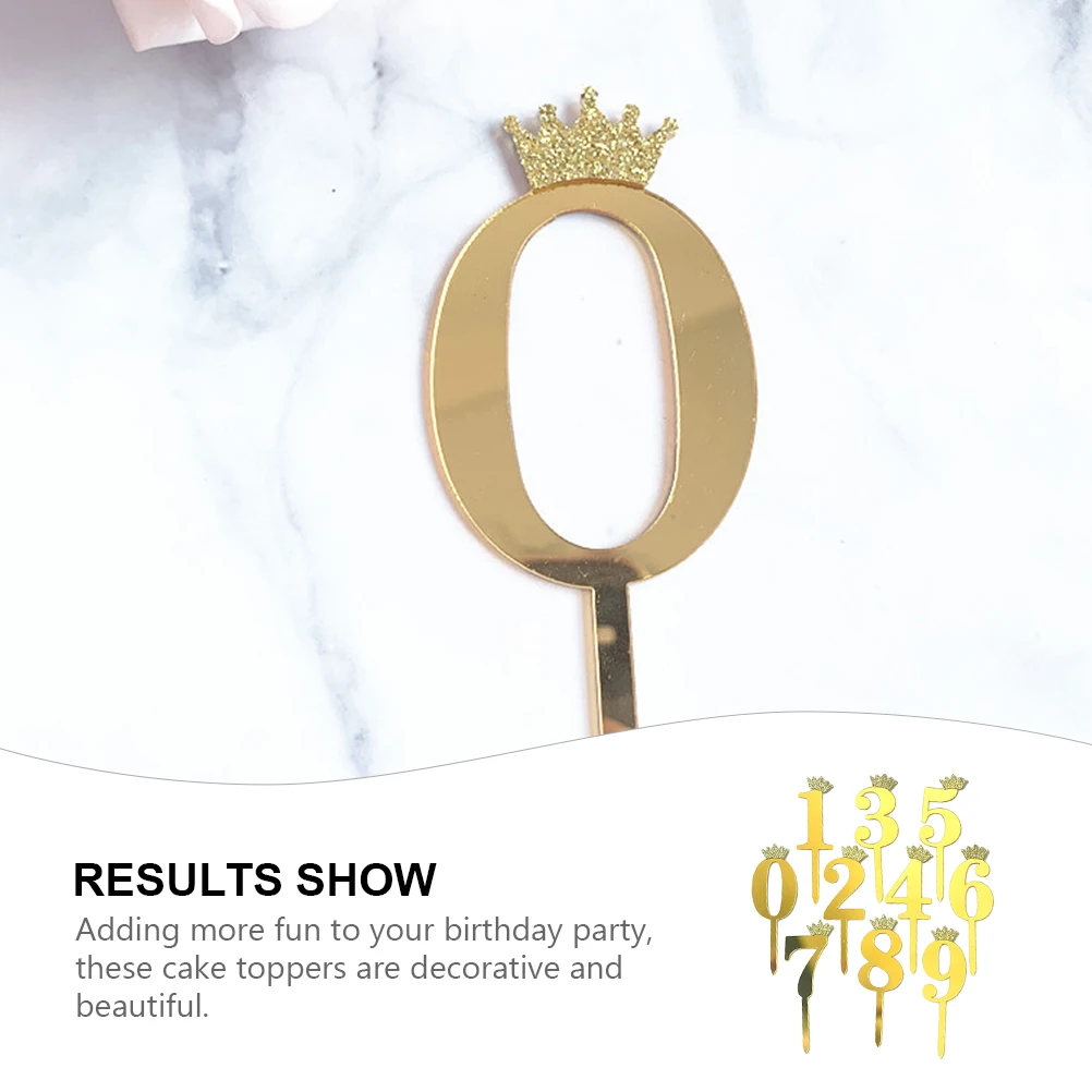 

10 Pcs Birthday Crown Cake Toppers Acrylic Decorations Digital Insert Number Cupcake Toothpick naments Party Cake Dessert